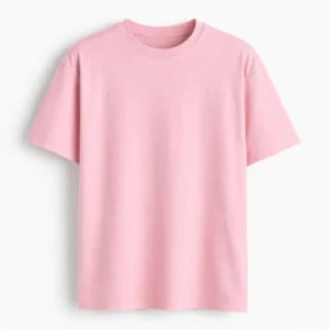 pink100% cotton round neck t-shirt with a relaxed fit, featuring a plain design suitable for everyday casual wear.